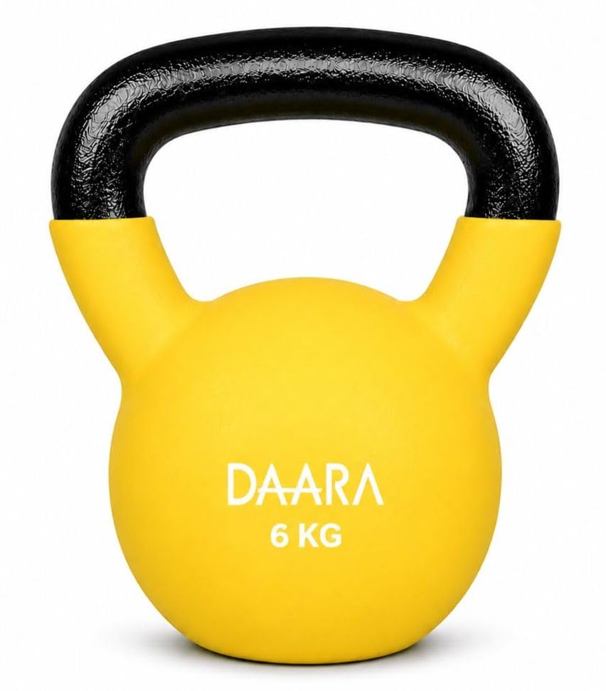 Image of DAARA Half Coating Neoprene Kettlebell, 6kg Yellow Cast Iron Kettle Bell with Non-Slip Grip Handle for Strength Training, Home Gym Workout Equipment for Men & Women (Proudly Made in India)