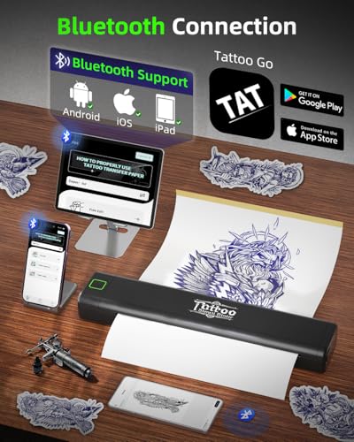 Image of M8 Wireless Tattoo Stencil Printer, Portable Bluetooth Thermal Tattoo Printer with App A4, Print Realistic Portraits, 10 Transfer Papers Included, Works for Phone /Tablet /PC