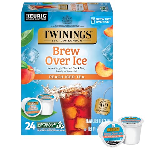 Twinings Brew Over Ice Unsweetened Peach Black Iced Tea K-Cup Pods for Keurig, 24 Count (Pack of 1), Caffeinated