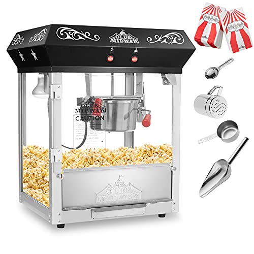 Image of Olde Midway Bar Style Popcorn Machine Maker Popper with 6-Ounce Kettle - Black