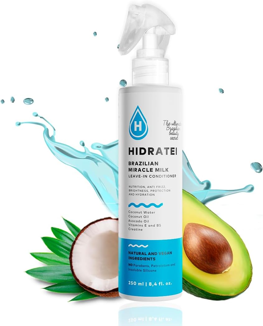 Hidratei Brazilian Healthy Leave-In Conditioner Anti-Frizz Spray | Vegan Hair Treatment for All Hair Types | 24+ Hour Protection from UV, Heat, & Frizz | Reduces Breakage 8.4 Oz