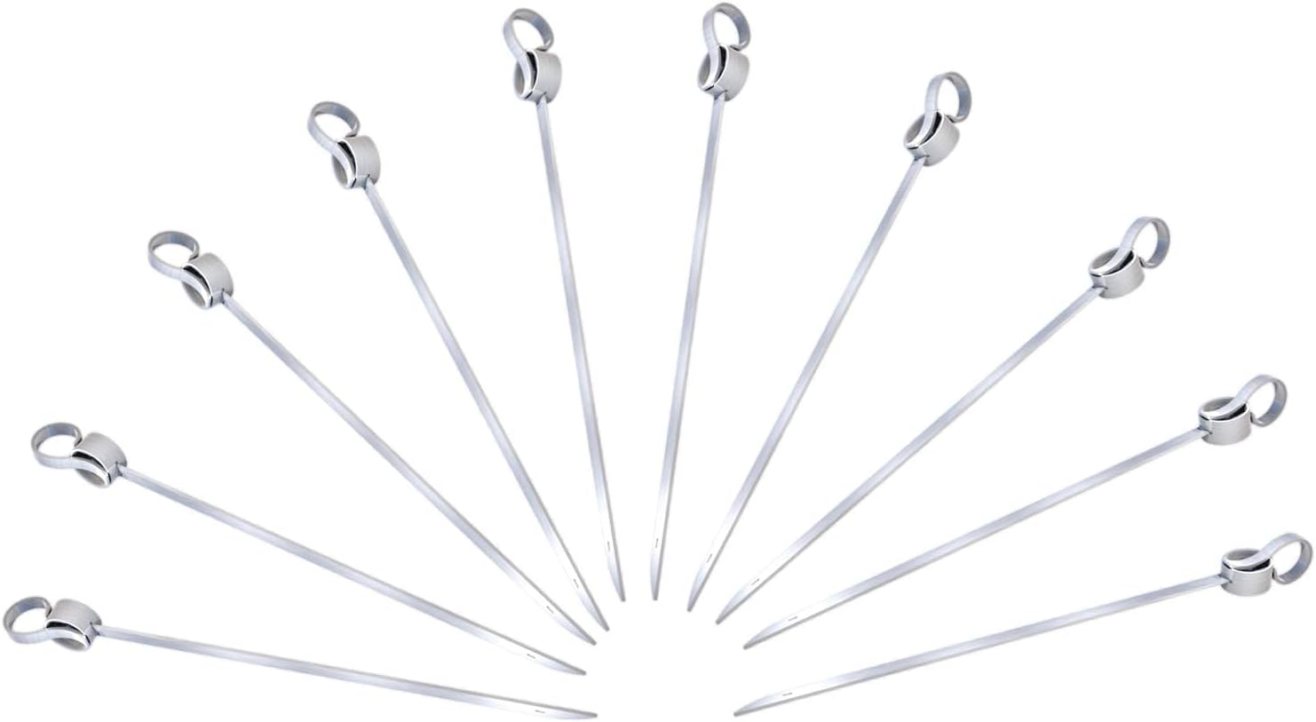 Spitfire Skewer with Food Puller (Pack of 10, 13.8 inches long) Stainless Steel, Ultimate Outdoor Cooking Gear for BBQ, Kabob, Reusable Grilling Skewers for Barbecue, Kebab, Meat, Vegetables
