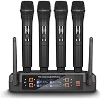 Kit 4 Microfone Sem Fio Profissional Uhf Led Com Receptor Ec