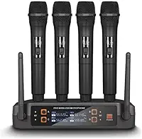 Kit 4 Microfone Sem Fio Profissional Uhf Led Com Receptor Ec