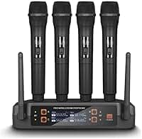 Kit 4 Microfone Sem Fio Profissional Uhf Led Com Receptor Ec