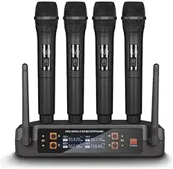 Kit 4 Microfone Sem Fio Profissional Uhf Led Com Receptor Ec