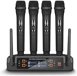 Kit 4 Microfone Sem Fio Profissional Uhf Led Com Receptor Ec