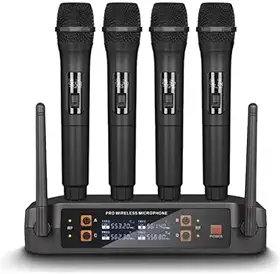 Kit 4 Microfone Sem Fio Profissional Uhf Led Com Receptor Ec