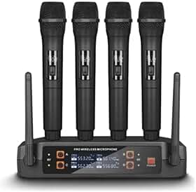 Kit 4 Microfone Sem Fio Profissional Uhf Led Com Receptor Ec
