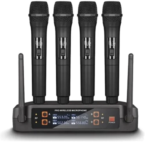 Kit 4 Microfone Sem Fio Profissional Uhf Led Com Receptor Ec