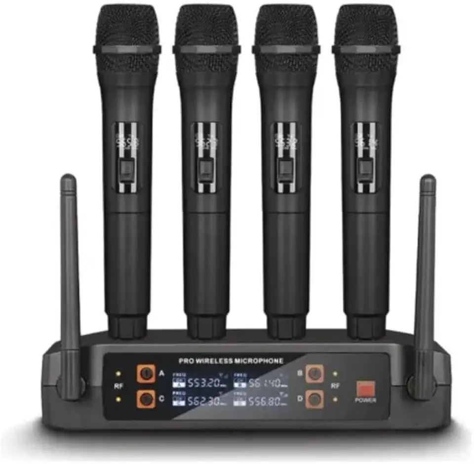 Kit 4 Microfone Sem Fio Profissional Uhf Led Com Receptor Ec