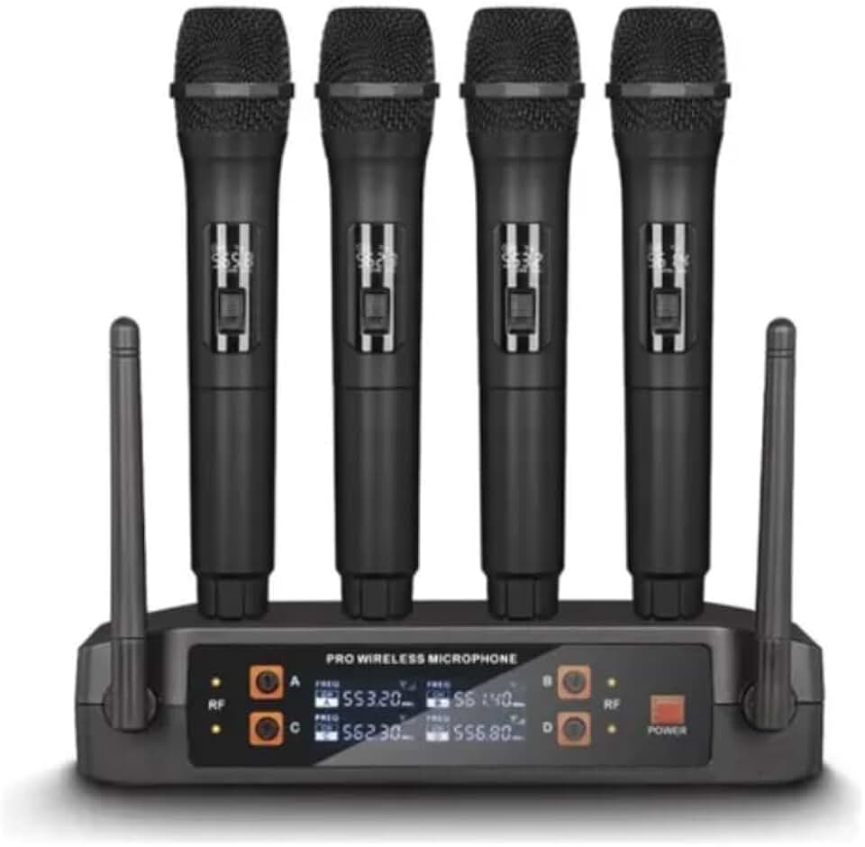 Kit 4 Microfone Sem Fio Profissional Uhf Led Com Receptor Ec