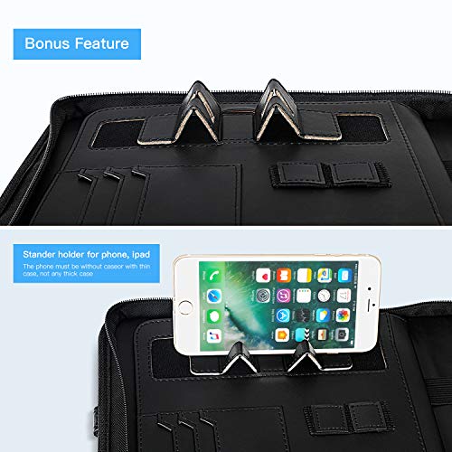 Oowolf Zippered Leather Padfolio Portfolio Folder, 13'' Interview Organizer Pad Padfolio With Phone Holder & Hidden Handle, Business Resume Portfolio Binder For Women Men Black #TOP1