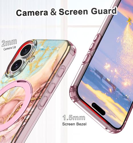 Lamcase for iPhone 16 Case with Magnetic Invisible Ring Stand [Compatible with MagSafe], Full Body Rugged Slim Women Men Girl Shockproof Marble Pattern Design Case, Rose Gold - image 5