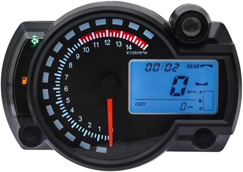 Motorcycle Speedometer Gauge Universal Digital Motorcycle RX2N Odometer Tachometer Meter Instrument Adjustable MAX 299KM/H Dashboard Fuel Gauge