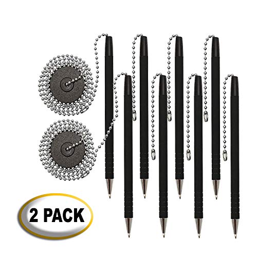 Secure-A-Pen with Adhesive, 26" Ball Chain, 2 Pack of 4 Pens (8 Pens),Rubber
