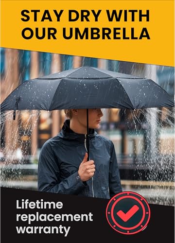 Premium Umbrellas for Rain Windproof Travel Automatic Open Close Large Canopy with Compact Folding Strong Lightweight Portable Umbrella for Car Backpack, Womens & Mens Umbrella - Black 6