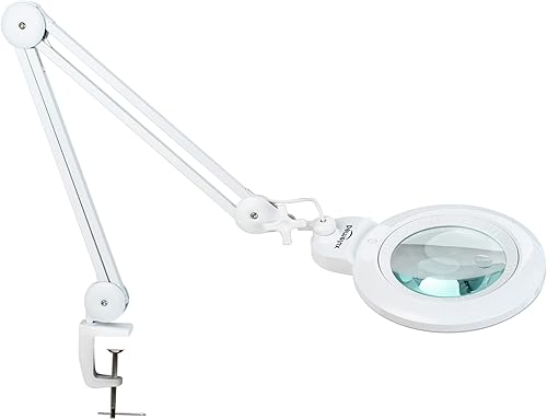 Bifocals - Lámpara de escritorio con aumento con abrazadera, 5 dioptrías con 20 dioptrías, lente desmontable de 6 pulgadas y 120 luces LED, 3 modos