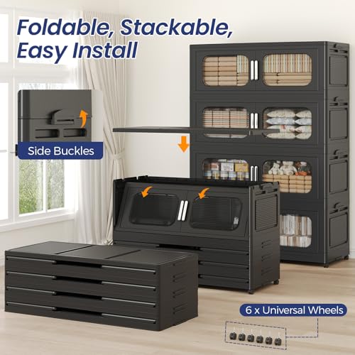 150GAL Extra Large Storage Bins with Lid, 600QT Storage Bins with Wheels, Collapsible Closet Organizer, Stackable Folding Plastic Storage Containers for Home, Office, Dorm, 3Pack Black - Image 6