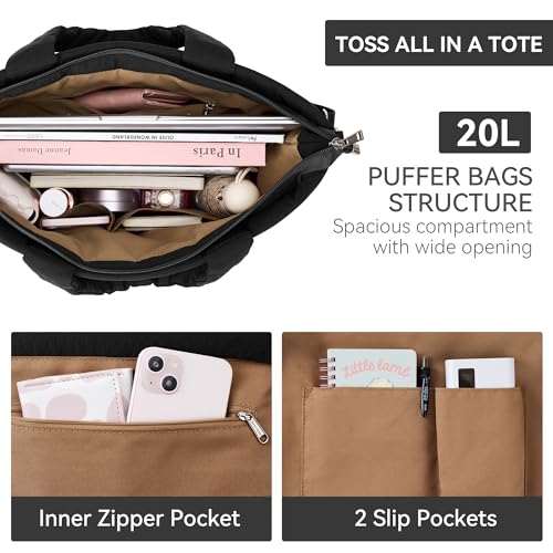 Image of KALIDI Quilted Carryall Tote Bag, Large Puffer Crossbody Women Handbags Shoulder Soft Fluffy Lightweight Travel