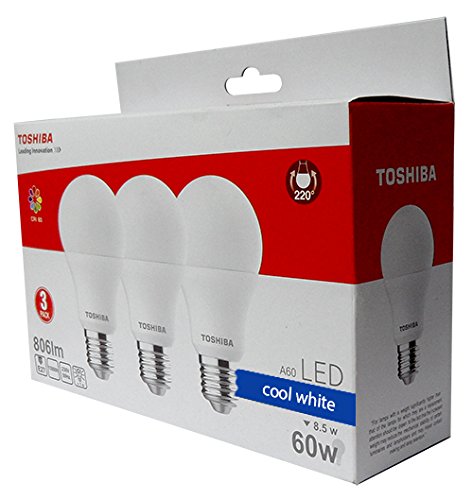 Toshiba Ampoule LED 6500 K E27 8.5 W, Blanc, 6 x 6 x 11.4 cm