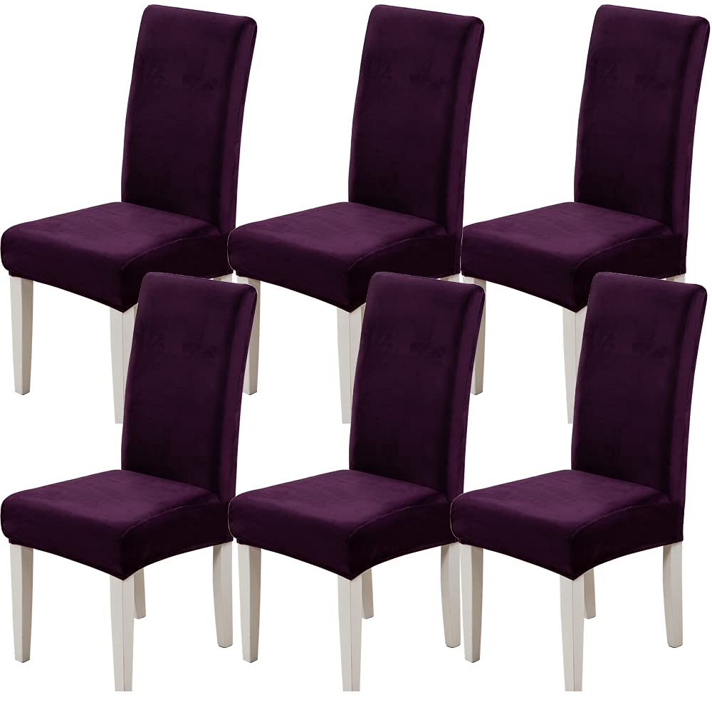 Housses de Chaise Salle à Manger Extensible en Velours Housses de Chaise Lot de 6 Housse Chaise Cuisine Decoration élastiques Mauve