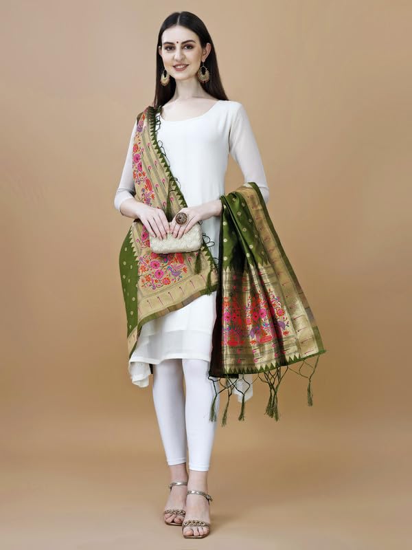 Image of DEVANGI Women's Woven Banarasi Silk Dupatta /Chunni For Women, Floral Print 1 Meter Wide and 2.3 Meter Length Printed Designer Dupatta /Chunni For Girls