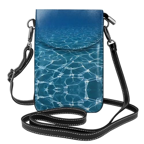 Sac à bandoulière bleu océan cuir végétalien pour grand téléphone portable
