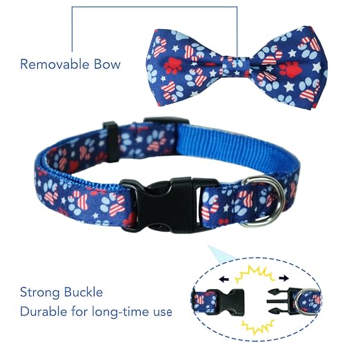 4th of July Dog Bow Tie Collar, 2 Pack Holiday Independence Day Patriotic Paws American Stars Collar for Large Medium Small Dogs (Large-(16-27") Neck * 1" Wide)