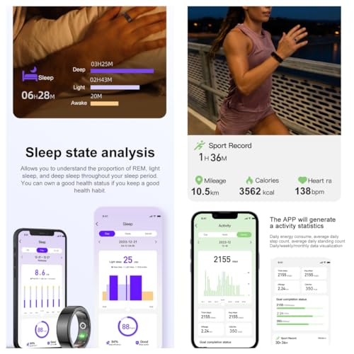 Smart Rings for Men, Fitness Trackers for Women - Sleep Tracking Wearable - Heart Rate - Blood Oxygen - IP68 Waterproof, Compatible with Android & iOS(Black) - Image 5