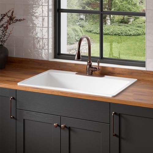 Sinkology Jackson Crisp White Fireclay 33' Single Bowl Drop-In Kitchen Sink with 3 Holes