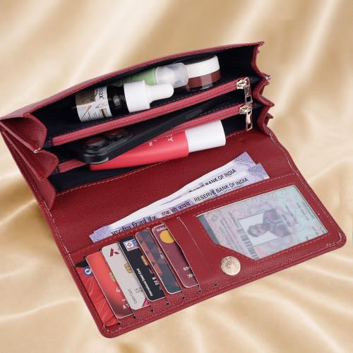 Image of Steve Jhonson Leather Wallet for Women - Mini Hand Purse with Card Holder - Women Stylish Clutch Purse - Cute Mini Ladies Wallet for Daily Use - Fancy Ladies Purse with Slim Design (Red)