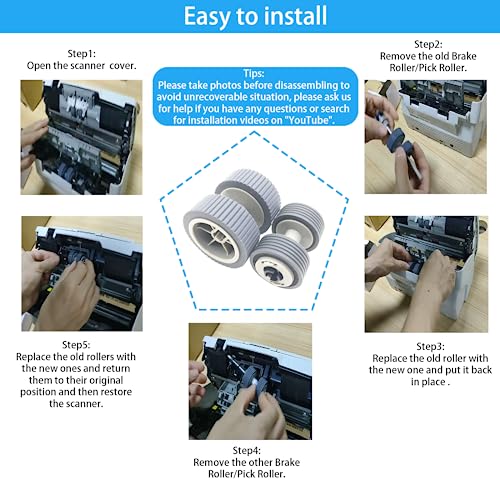 Image of 2025 Upgraded PA03540-0001 PA03540-0002 Brake Roller Pick Roller Without Shaft Scanner Part,Compatible with Fujitsu Fi-6130 Fi-6130Z Fi-6140 Fi-6140Z Fi-6230 Fi-6230Z Fi-6240 Fi-6240Z Fi-6125 Fi-6225