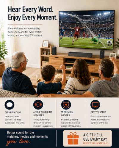 5.1.2 Virtual Surround Sound System for Small Rooms, Compact Smart TV Sound Bars Home Theater w/4 Wired Speakers, Clear Voice & Deep Bass, 5.25'' Wired Subwoofer Soundbar Easy Setup, ARC/OPT/BT, 2026 - Image 3