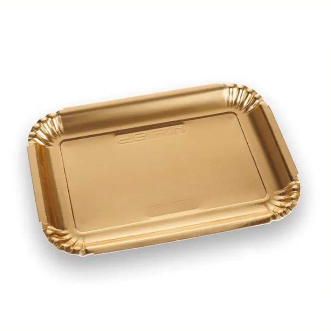 Vassoi Dolci in Cartone Dorato 13x18 cm – 10 kg – Vassoi Monouso per Pasticceria, Buffet, Antipasti – Eleganti per Bar, Catering, Eventi