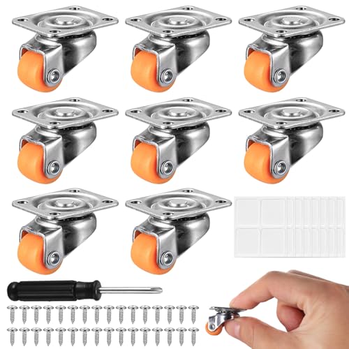 8 Pcs Swivel Castor Wheels for Trolley Wheels, Small Caster Wheel with Orange Base, Wheel for Furniture Casters, Move Heavy Objects