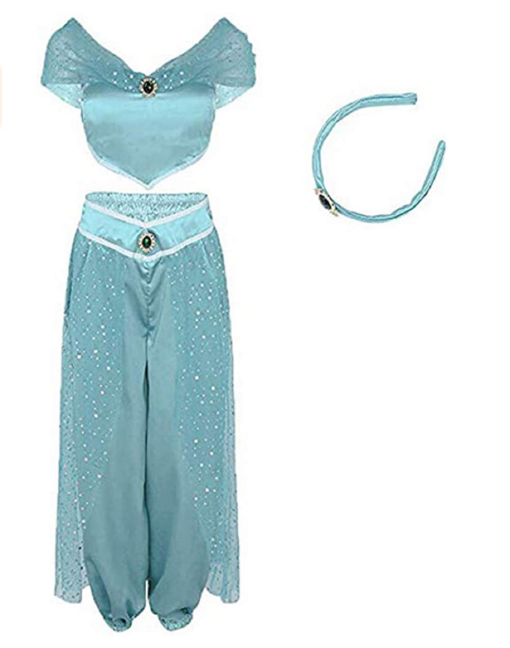 Niña Aladdin Princesa Jasmine Disfraz jazmín Tops Pantalones Manga Corta Traje Cosplay Actuación Carnaval Navidad Regalo Cumpleaños Danza Vientre Vestido de Princesa