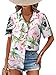 ZXZY Women Summer Hawaii Shirts Soft Cool Floral Tropic Print Short Sleeve Button Up Tops T-Shirt Green