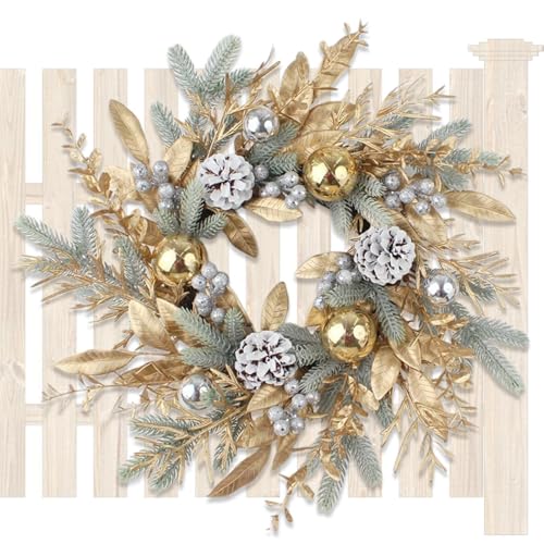 Guirnalda navideña para puerta - Guirnalda artificial grande, adornos para guirnaldas navideñas | Guirnalda de invierno para decoración de puerta de entrada con bayas plateadas y piñas, decoracion