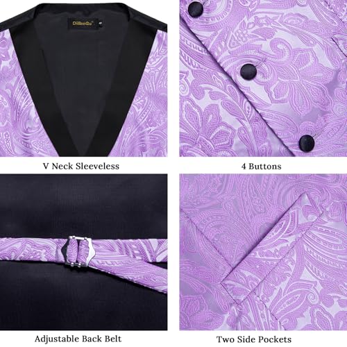 Image of DiBanGu Mens Paisley Suit Vest Silk Jacquard Waistcoat and Necktie Set Formal Shawl Collar Dress Vest 7PCS for Wedding Party