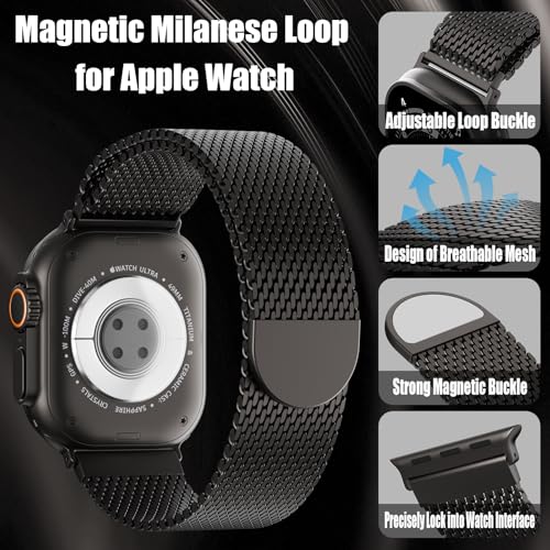 Image of Magnetic Mesh Milanese Loop Compatible with Apple Watch Band 49mm 46mm 45mm 44mm 42mm 41mm 40mm 38mm Men Women, Stainless Steel Metal Strap for iWatch Ultra 3 /2 /1 Series 11 10 9 8 7 6 5 4 SE