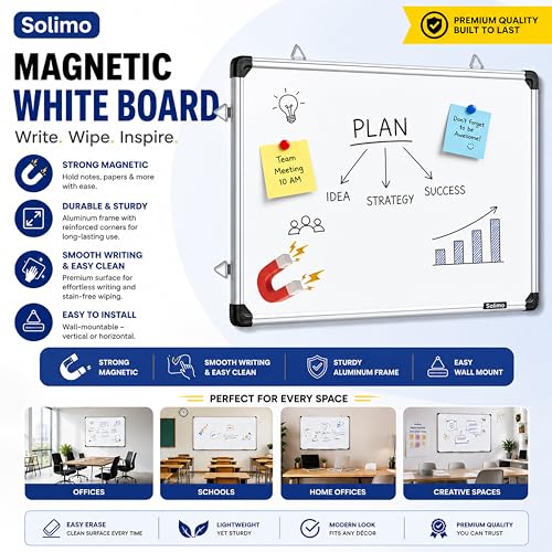 Image of Amazon Brand - Solimo Magnetic White Board with Aluminium Frame, 3 x 4 feet, Dry Erase Writing Board for Home, Office, School & Study Room, Wall Mount
