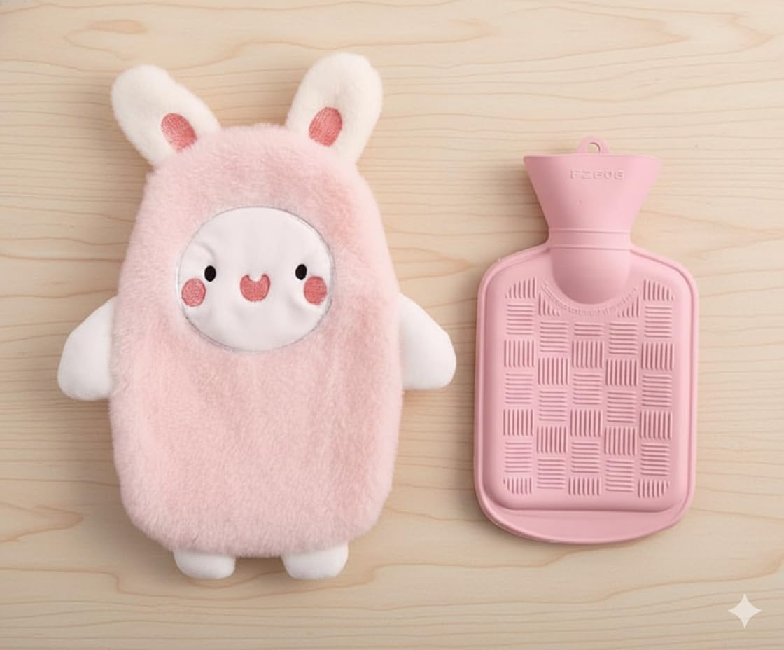 YBN Cute Bunny Hot Water Bottle | Periods Cramps Relief Hot Waterbag | Reusable, Comfort, Warm Bag for Back, Neck, & Abdominal Pain -30 CM (Pink)-image-26