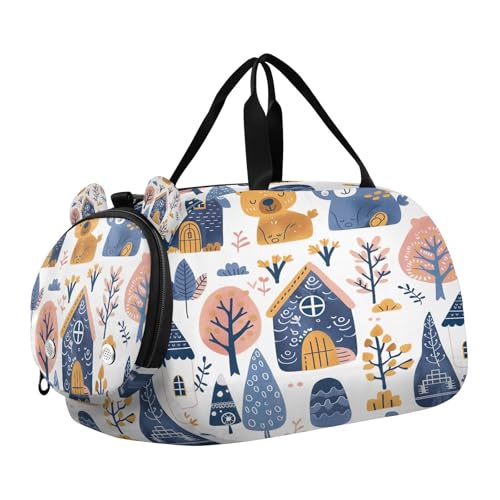 YETTASBIN Sport Travel Duffel Bag for Girls Boys, Woodland Animal Large Waterproof Weekender Overnight Bag, Detachable Shoulder Strap Gym Bag with Shoe Compartment & Wet Pocket