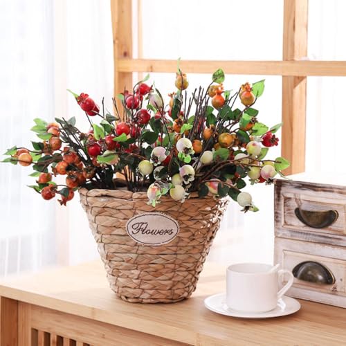 Unomor Faux Pomegranate Stems Rose Spray Handmade Bouquet Artificial Fruit Branches Artificial Berries on Stems Fake Plant Artificial Fake Tree DIY Handmade Tree Artificial Flower Autumn