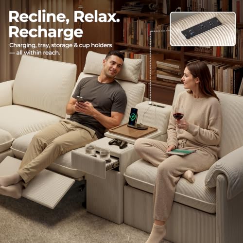 Image of CHIC HOUSE 117 inch 6-Seat Modular Power Reclining Sectional Couch, Beige