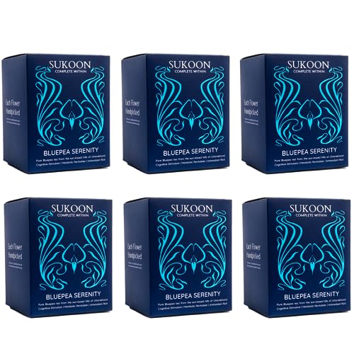 Image of Sukoon Bluepea Herbal Tea | 84 Eco-Friendly Pyramid Teabags | Aparajita Flower Tea | Shankha Pushpa Tea | Caffeine Free | Enhances Memory | Controls Sugar | (6 Boxes of 14 Each)