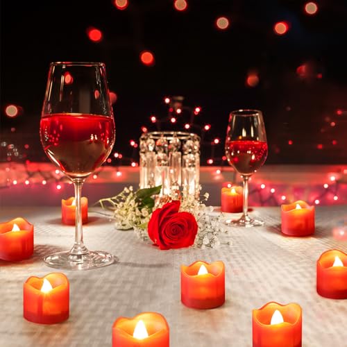 Image of Topstone Red Remote Control Flameless Tealight Candles,CR2450 Battery Powered Votive Candles with Timer,Electric Fake Candle for Home, Christmas Decoration,Pack of 12