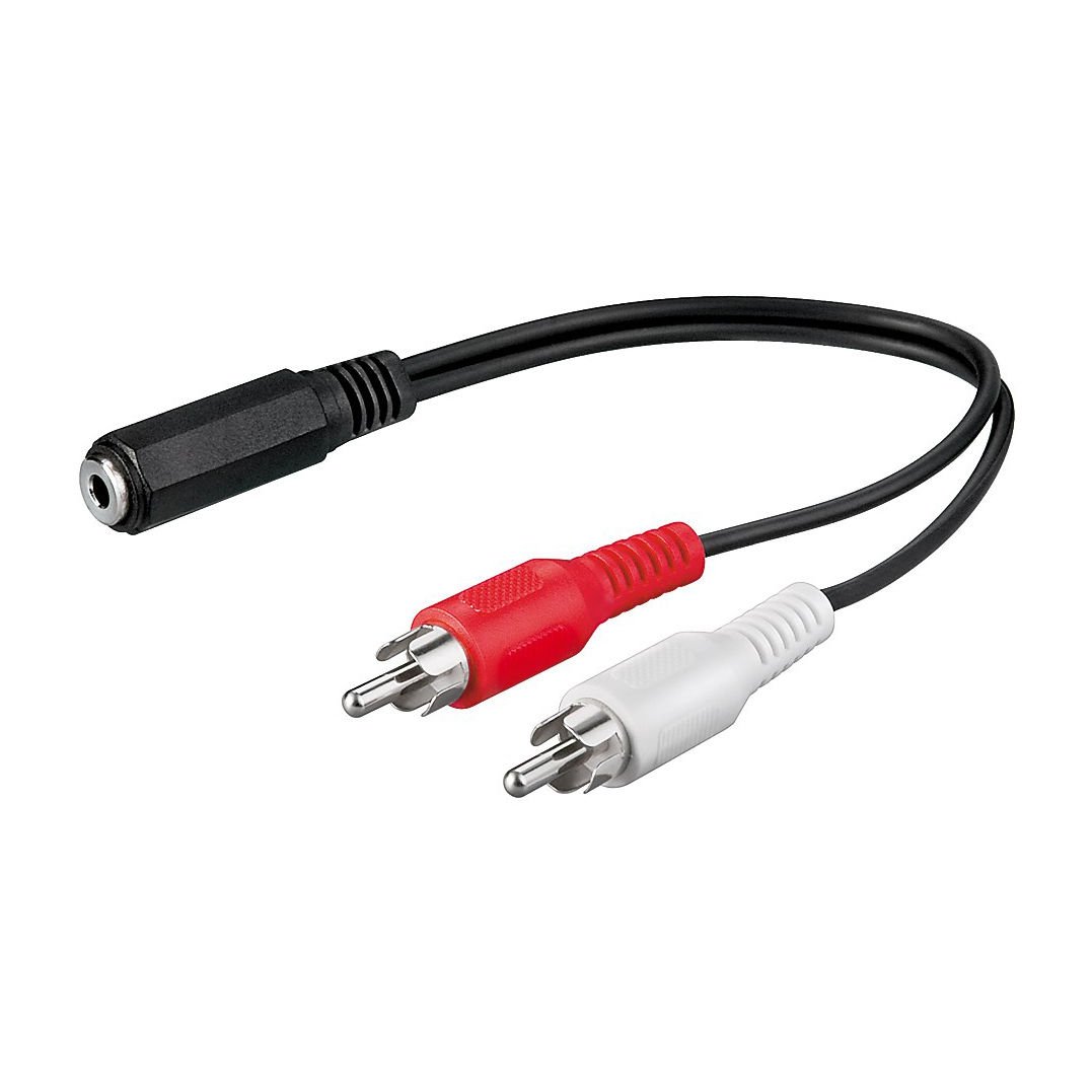 Adapter audio | 20 cm | gniazdo jack 3,5 mm na 2 x wtyk cinch | adapter stereo Y RCA złącze cinch laptop tablet smartfon | czarny