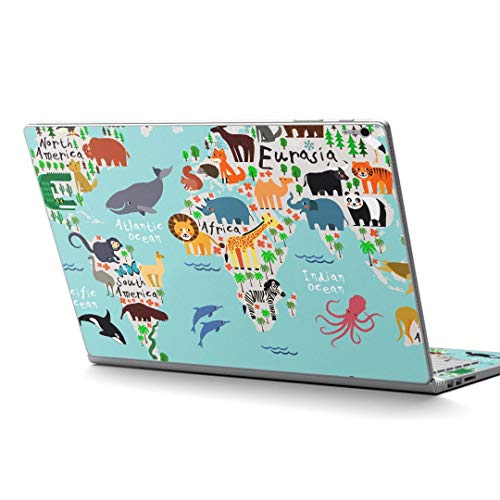 igsticker Surface Book / Book2 / Book3 13.5inch ブック2 専用 スキンシール サーフェス ブック2 カバー ケース フィルム ステッカー アクセサリー 保護 014139 世界地図 動物